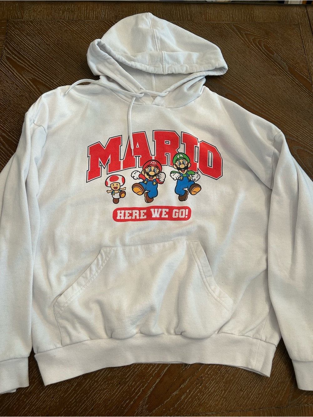 Hybrid Apparel White Hoodie with Red Mario Graphic and Green Luigi Accents